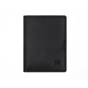 Front view of black Draft-8 LOCAL leather wallet with minimalist embossed logo.
