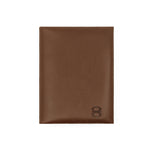 Load image into Gallery viewer, Draft8 brown foldable cardholder made of vegetable-tanned leather, front view with embossed logo

