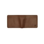 Load image into Gallery viewer, Front view of Draft-8 SWITCH wallet in brown-colored vegetable-tanned leather, featuring minimalist stitching and embossed logo.

