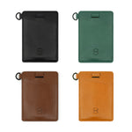 Load image into Gallery viewer, Front view of Draft-8 leather card holder PN in black, green, brown and camel colors – minimalist wallet for cards and cash
