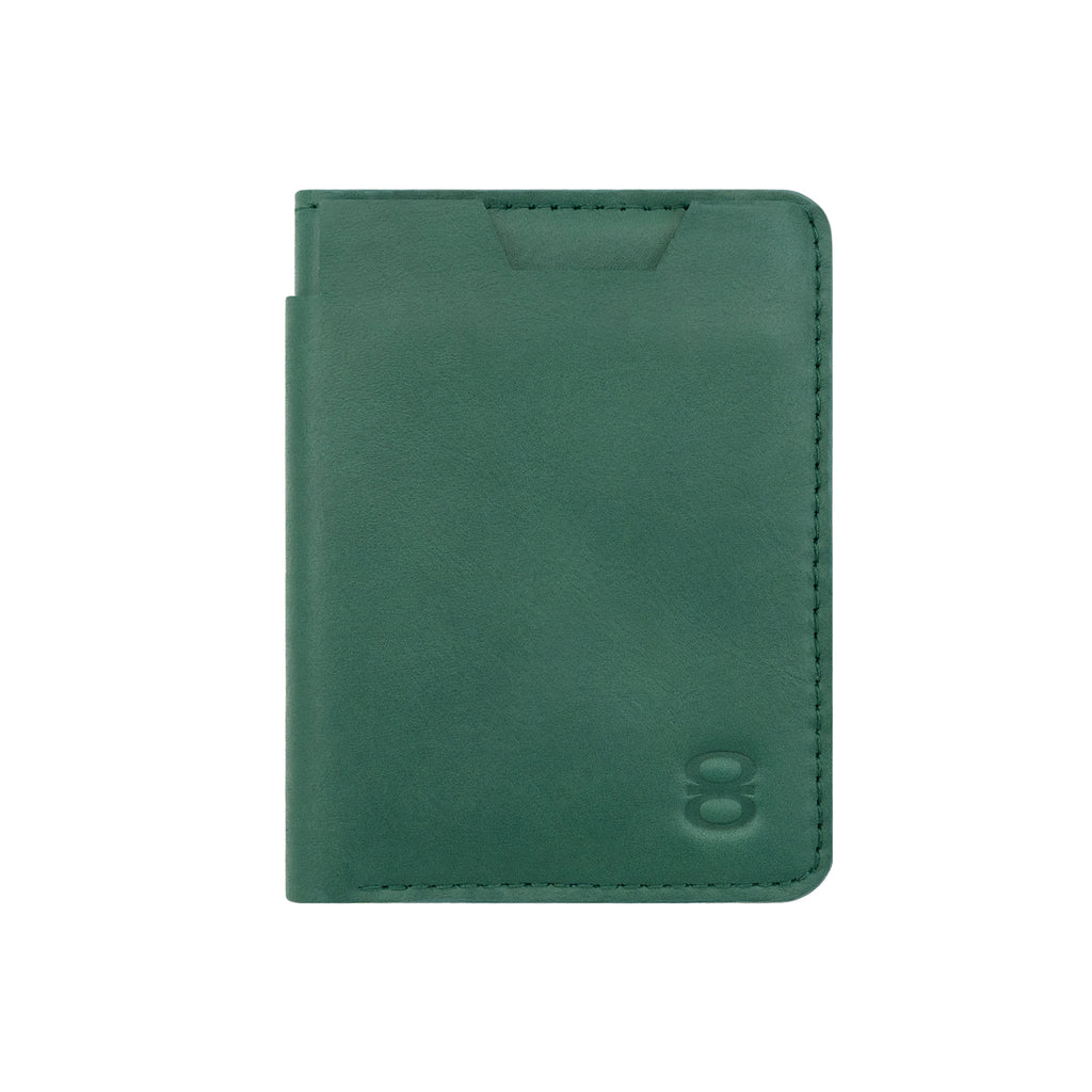 Green leather minimalist wallet by Draft-8 – SUKSI model front view

