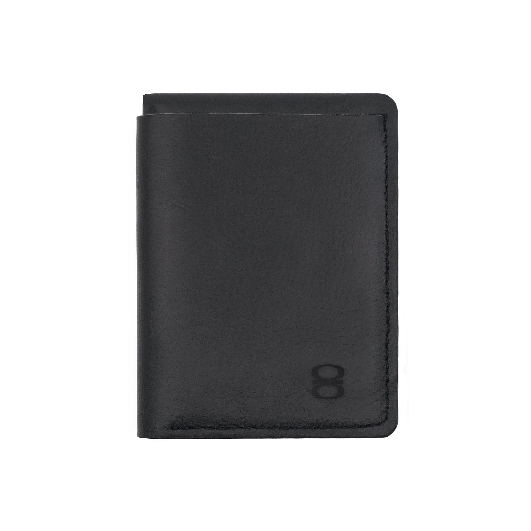 Black leather wallet by Draft-8 closed view – minimalist design, handmade full grain leather

