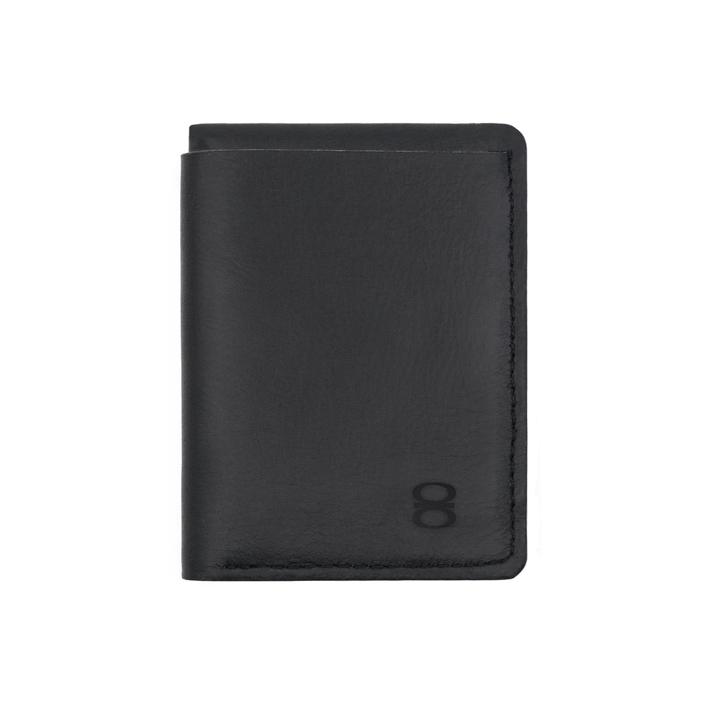 Black leather wallet by Draft-8 closed view – minimalist design, handmade full grain leather

