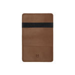 Load image into Gallery viewer, Open front view of brown leather wallet by draft-8 with elastic strap


