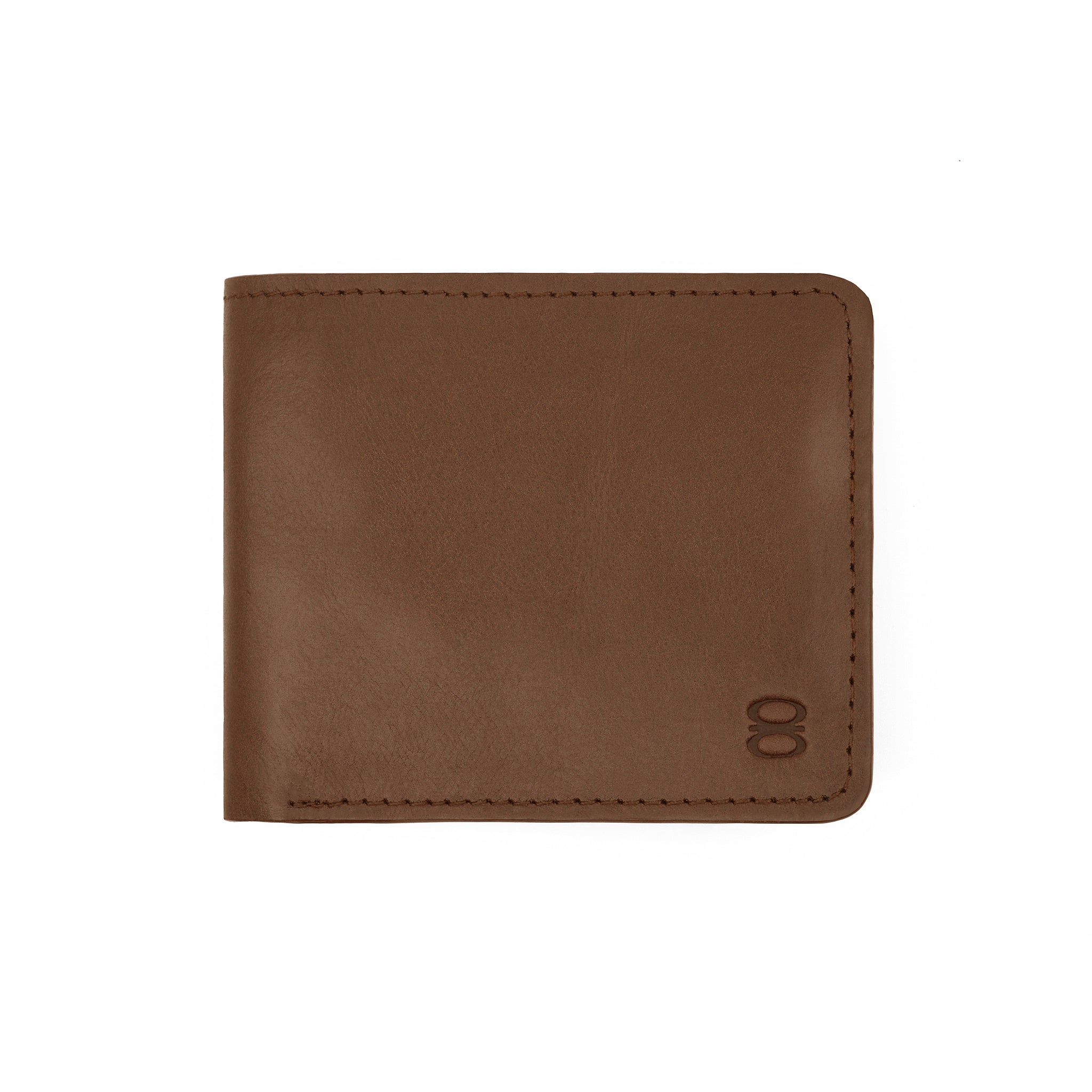 Minimalist brown leather wallet from Draft-8, crafted from premium vegetable-tanned leather. Showcases clean lines and timeless design with sustainable materials for eco-conscious users.
