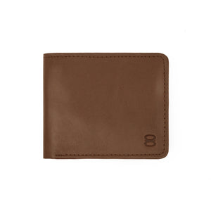 Minimalist brown leather wallet from Draft-8, crafted from premium vegetable-tanned leather. Showcases clean lines and timeless design with sustainable materials for eco-conscious users.
