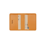 Load image into Gallery viewer, Camel leather wallet back view with open card slots and money by draft-8


