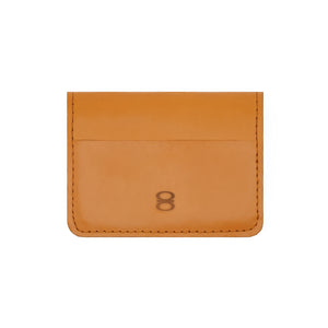 Back view of camel leather wallet by draft-8 with embossed logo

