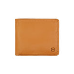 Load image into Gallery viewer, Front view of Draft-8 SWITCH wallet in camel-colored vegetable-tanned leather, featuring minimalist stitching and embossed logo.

