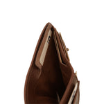 Load image into Gallery viewer, Side view of brown Draft-8 LOCAL leather wallet showing internal compartments with inserted cards.

