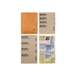 Load image into Gallery viewer, Draft-8 LOCAL camel leather wallet displayed with sample cards and banknote to show capacity and organization.


