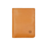 Load image into Gallery viewer, Front view of camel Draft-8 LOCAL leather wallet with embossed logo.

