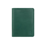Load image into Gallery viewer, Front view of green Draft-8 LOCAL leather wallet with embossed logo.

