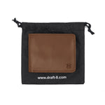 Load image into Gallery viewer, Premium packaging pouch for vegetable-tanned leather wallet by Draft-8, featuring sustainable materials and minimalist branding.

