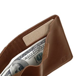 Brown leather wallet with secret card pocket and cash storage – Draft-8 minimalist design

