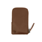 Load image into Gallery viewer, Brown leather Pop Wallet by Draft-8 with zipper closure, showcasing a compact minimalist front view design.

