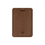 Load image into Gallery viewer, Front view of the Draft-8 SIDE card holder in brown full-grain leather. Slim minimalist wallet for cards, handcrafted with vegetable-tanned leather and embossed logo.

