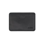 Load image into Gallery viewer, Flat view of the Draft-8 SIDE card holder in black vegetable-tanned leather. Minimalist, handcrafted accessory designed for sleek and sustainable everyday carry.

