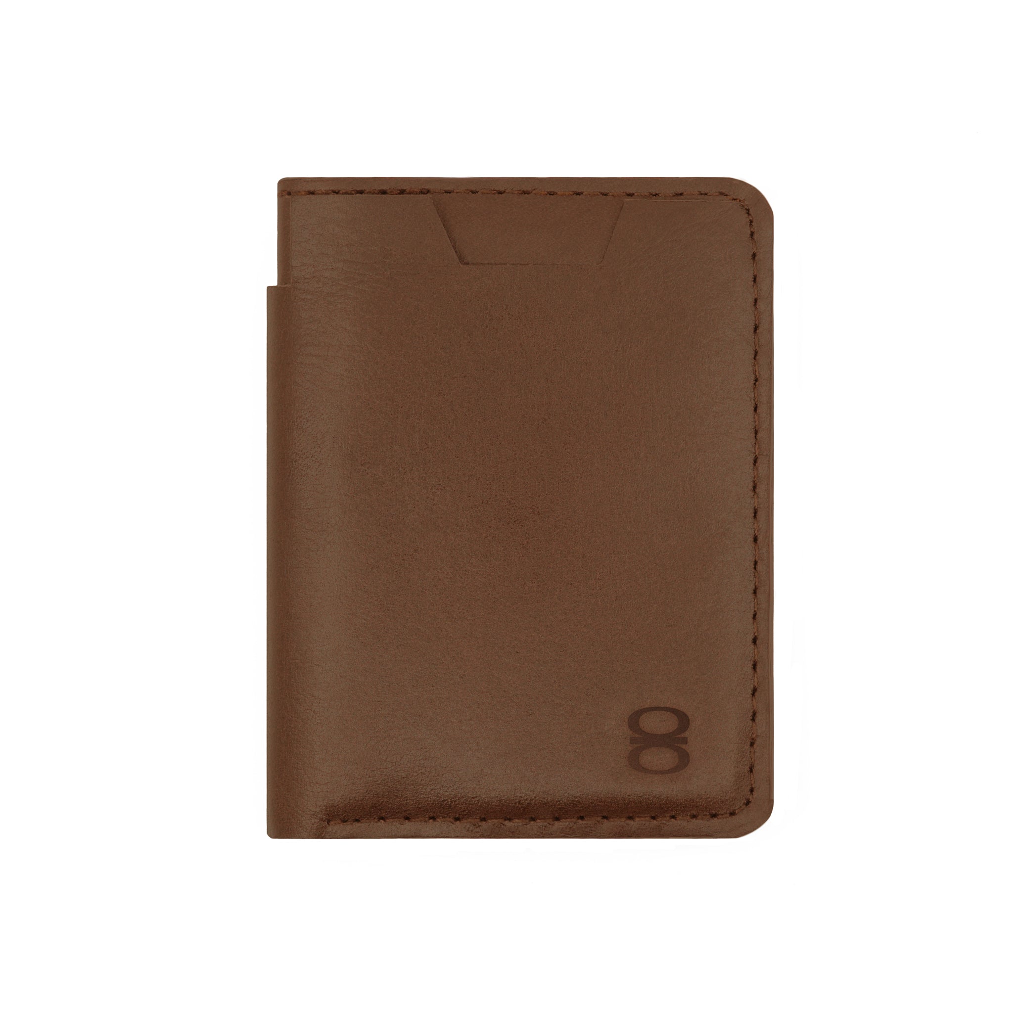 Draft-8 slim wallet in brown vegetable-tanned leather, featuring a practical card holder and sleek minimalist design, perfect for everyday sustainable style.
