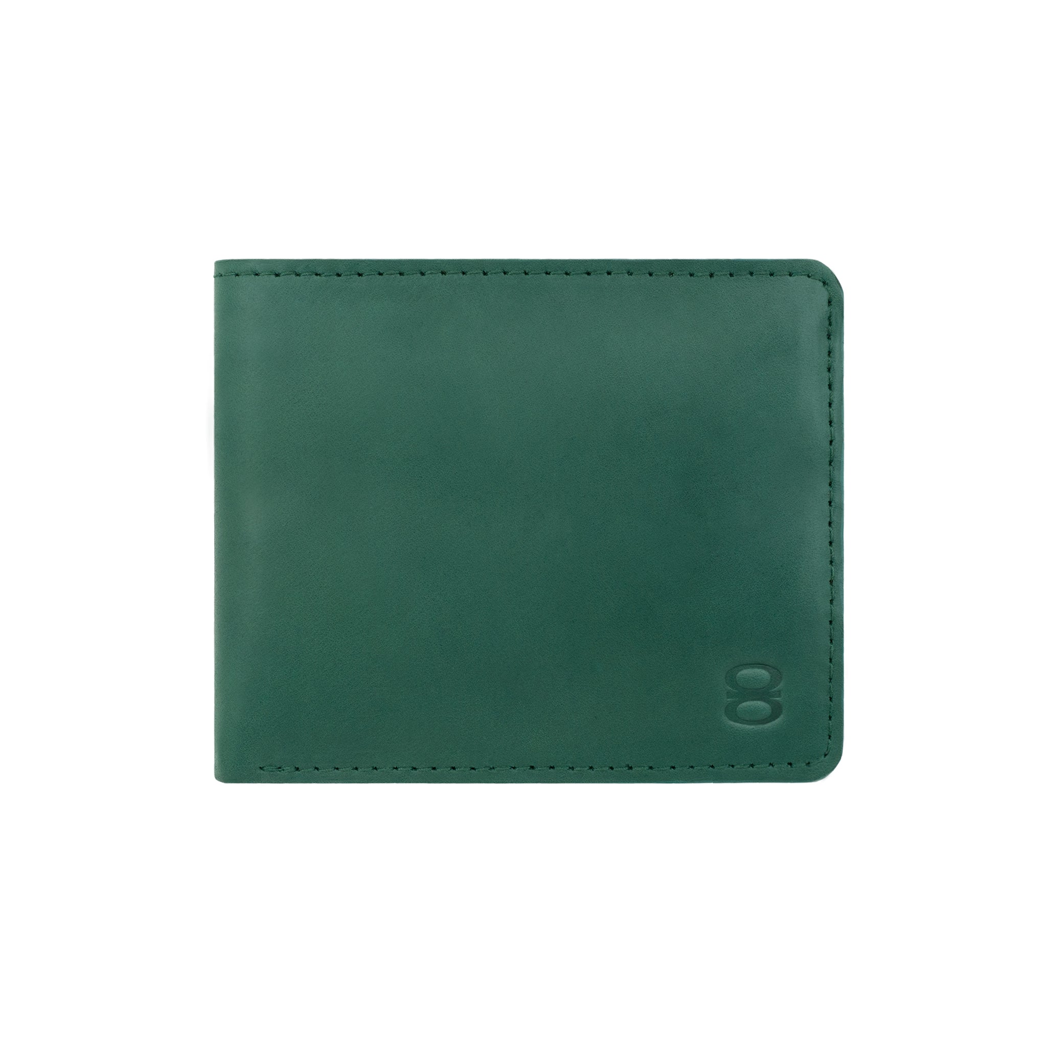 Elegant green fabric pouch with green vegetable-tanned leather patch used as premium packaging for Draft-8 wallets, showcasing sustainable materials and minimalist design. Ideal for eco-conscious gifting and brand enhancement.
