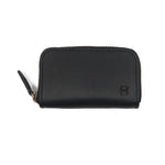 Load image into Gallery viewer, Draft-8 vegetable-tanned black leather zip wallet closed front view with embossed logo
