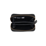 Load image into Gallery viewer, Draft-8 vegetable-tanned black leather zip wallet open to show internal compartments and coin pocket
