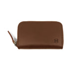 Load image into Gallery viewer, Draft-8 vegetable-tanned brown leather zip wallet closed front view with embossed logo
