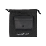 Load image into Gallery viewer, Black leather wallet in branded Draft-8 fabric pouch packaging – eco-friendly and stylish presentation


