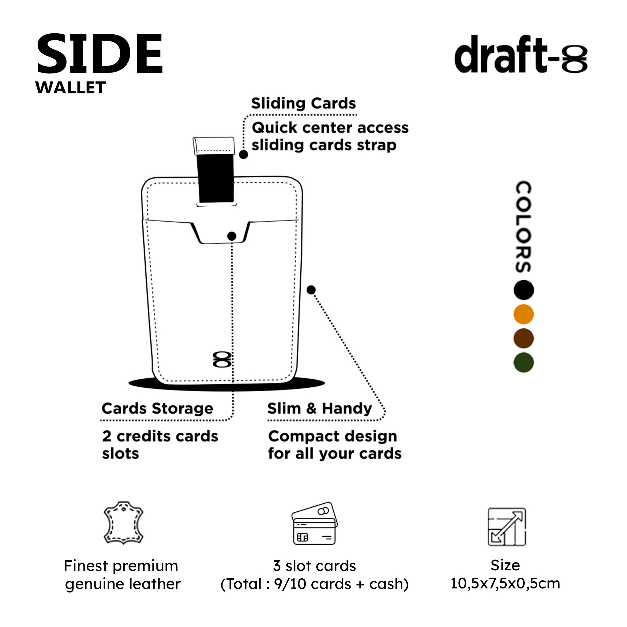 Card Holder SIDE – Vertical Leather Wallet by Draft-8 – draft-8