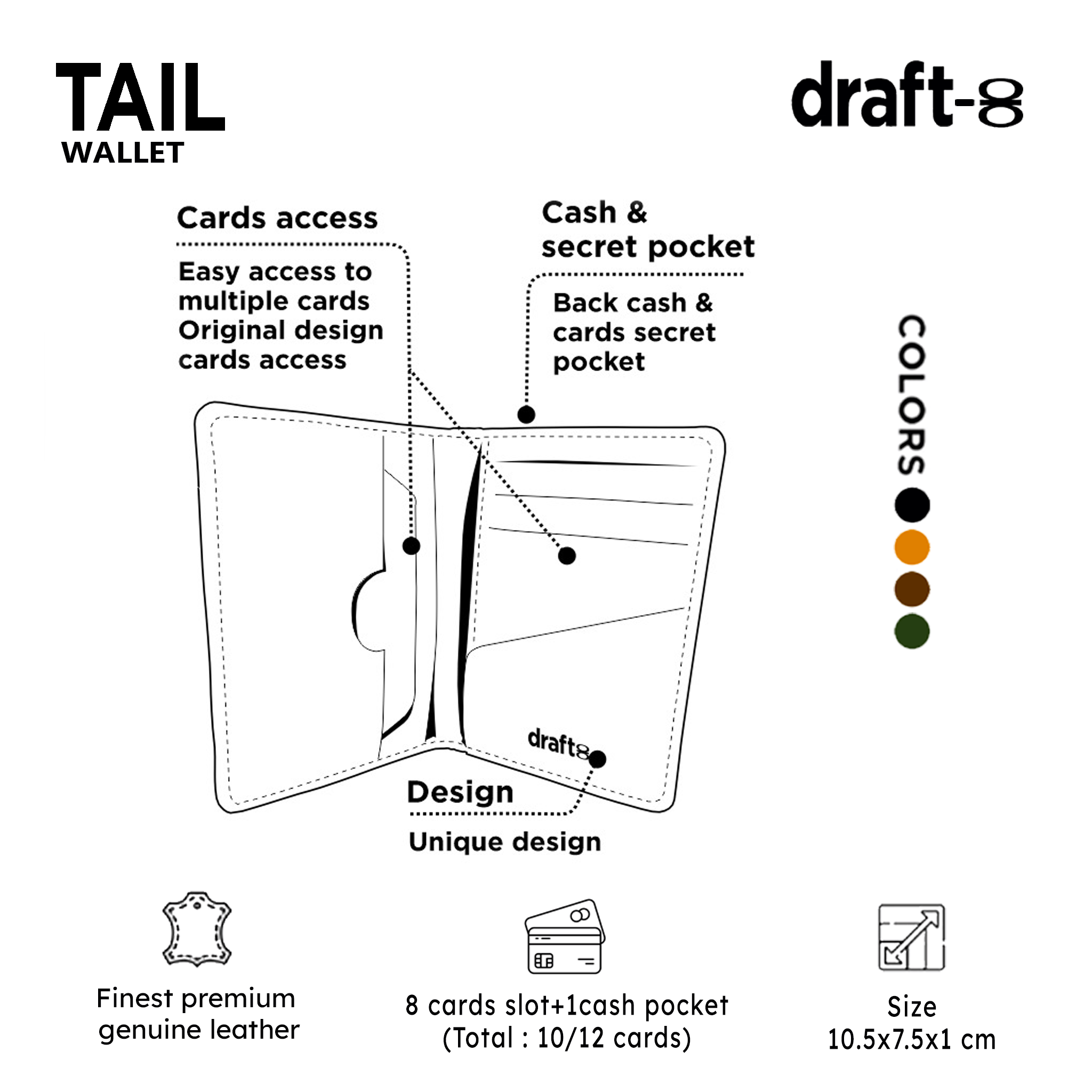 Card Holder TAKY – Vertical Leather Bifold Wallet by Draft-8 – draft-8